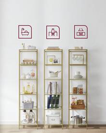 VASAGLE 6-Tier Glass Shelf, Bookshelf, Storage Rack, Tempered Glass, Easy Assembly, For Bathroom, Living Room, Bedroom, Office, Metallic Gold - Gold - View 8