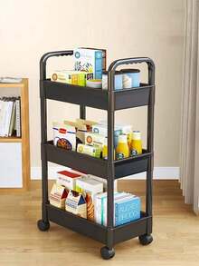 1 Stück Kunststoff 3-stöckiger Nutzwagen, rollbarer Organisationswagen mit Griff und Rädern, multifunktionale Aufbewahrungsregale für Küche, Wohnzimmer, Büro
