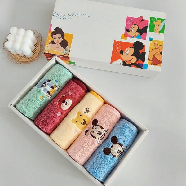 Disney 1/5pcs Disney Cute Cartoon Mickey, Strawberry, Winnie The Pooh, Square Coral Fleece Towel, Embroidered Cartoon, Absorbent Soft Quick Dry Face Towel, Hand Towel, Head Towel, Bath Towel, Wipe Table