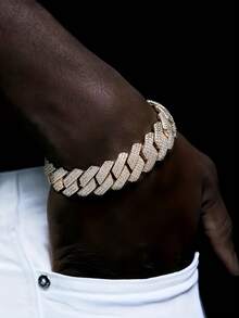 1 Men's Ice Saw Cuban Chain, Thick Chain Bracelet Women's Men's Jewelry - 金色 - 查看 4