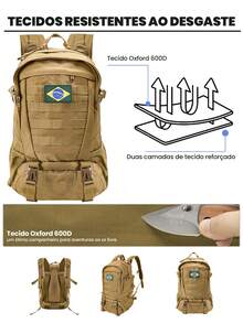 Mochila Impermeável Tatica Militar 30 Litros com Resistente Trilha Ar Livre Camping Pesca Masculino Feminino material escolar material escola papelaria - Bege - Visão 4