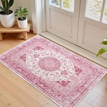 2x3 Bright Pink Area Rug For Entryway, Small Washable Rugs With Non-Slip Backing For Girls Bedroom, Cute Vintage Throw Carpet Kitchen Laundry Front Door Decor