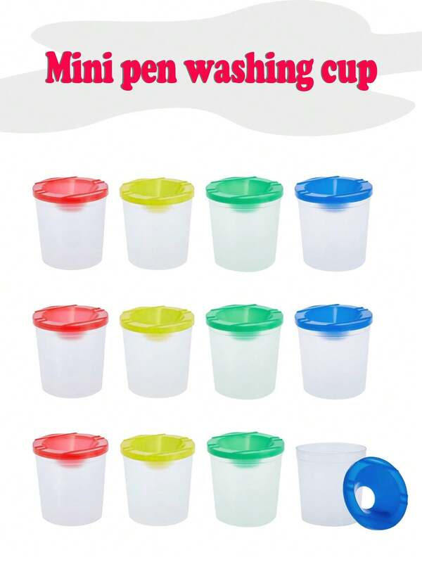 10pcs Children's Art Painting Brush Washing Cup, Watercolor Acrylic Paint Brush Holder, Plastic Color Paint Brush Cleaning Cup, Spill-Proof DIY Palette Paint Cup For Artists