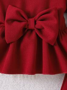 女婴优雅可爱长袖上衣+裤子套装，薄款纯色简约风格，春秋季