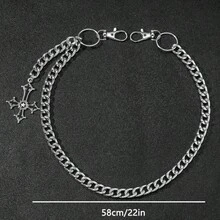 1 pieza Collar de cadena gruesa de plata para hombres con colgante de cruz roja, adecuado para usar con trajes, jeans y pantalones casuales - Negro - Ver 2