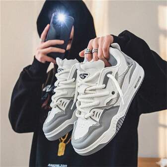 Fashionable Men's Casual Sneakers, New Summer Breathable Thick Sole Sports Shoes, Versatile Comfortable High-End Thick Bottom Elevated Bread Shoes, Student Color Block Niche Casual Sports Sneakers