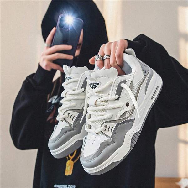 Fashionable Men's Casual Sneakers, New Summer Breathable Thick Sole Sports Shoes, Versatile Comfortable High-End Thick Bottom Elevated Bread Shoes, Student Color Block Niche Casual Sports Sneakers