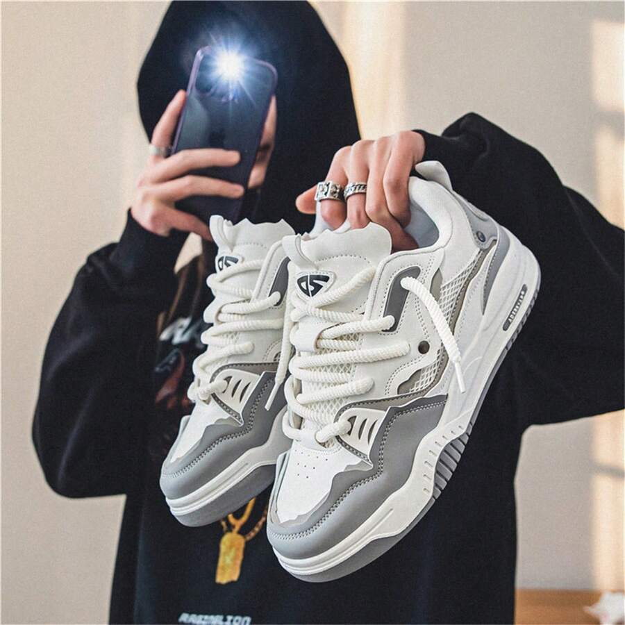 Fashionable Men's Casual Sneakers, New Summer Breathable Thick Sole Sports Shoes, Versatile Comfortable High-End Thick Bottom Elevated Bread Shoes, Student Color Block Niche Casual Sports Sneakers