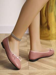 European & American Fashion Solid Color Ballet Bowknot Flat Shoes, Outdoor Spring/Autumn Ladies Slip-On Soft Leather Flat Shoes