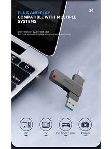 Lenovo 原装 USB 3.0 USB 闪存盘联想 Thinkplus TPU301 256GB 128GB 64GB 32GB 记忆棒适用于 XP、WIN 7/8/10 系统 - 黑色 - 查看 3