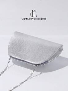 1pc Women's Fashionable Retro Metal Handle Evening Clutch Bag, Luxury Elegant Sparkling Rhinestone Sequin Decor, Metal Details Box-Shaped Bag With Detachable Metal Chain Strap, Suitable For Wedding, Party, Prom, Nightclub, Formal Occasions, Dress Up, Wallet, Evening Bag - Silver - View 7