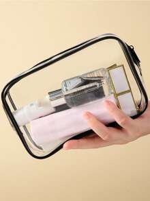 3pcs/1pc Fashion Simple Unisex Toiletry Bag, EVA Toiletries And Cosmetic Bag Set With Zipper - Transparent, Durable Travel Organizer For Men & Women, Back To School Backpack, Travel Essentials, Beach Vacation Travel Organizer, 1 Quart Size Waterproof Transparent Cosmetic Bag, Suitable For Travel, Unisex, Carry-On Transparent Cosmetic Beauty Organizer Bag, Transparent Plastic Tote Travel Makeup Bag, Waterproof Transparent Compact Handbag