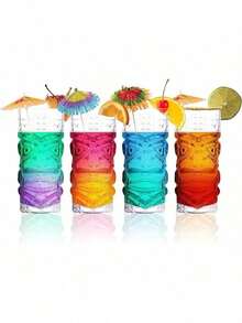 Pahar Tiki transparent, 1 buc - 450 ml - Perfect pentru cocktailuri exotice, limonadă, ceai cu gheață, băuturi mixte - Exotic Zombie, rom, Mai Tai, Colada, Punch, Hurricane, articole de bar