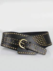 1pc Bohemian Style Waist Belt With Wide Waistband, Antique Copper Rivets Inlaid With High-Quality Retro Fashion Unisex Y2k Accessories, Suitable For Daily Leisure Vacation Travel, Paired With Dresses And Short Skirts - Multicolor - View 10