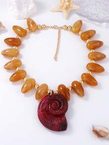 1 Stück übertriebene mehrfarbige Perlen-Halskette mit großer Muschel Anhänger als Urlaubsaccessoire, vielseitiges Luxus-Accessoire für Frauen