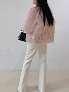 新款冬季女士优雅别致粉色仿皮草外套 时尚复古蓬松长袖休闲毛绒皮草外套 女式毛绒蓬松夹克外套 派对圣诞节新年服装 - 粉色 - 查看 8