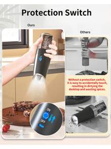 CLITON 重力电动盐胡椒研磨机 - 选择 2 套或单台 | USB 充电式厨房电动研磨机，带可调节研磨度和 LED 灯 | 高脚玻璃杯，可再填充 | 自动操作（USB 充电/电池供电）| 可调节粗细度 | 黑色