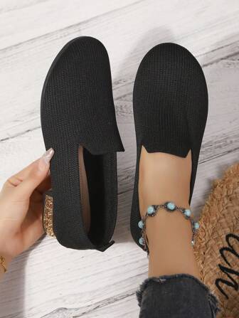 Populaires chaussures en tricot à talon haut pour femmes, style preppy unicolore, en tissu confortable et polyvalent, pour l'extérieur, le bureau, les vacances et le décontracté, printemps/automne