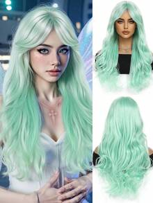 26 Inch Mint Green Long Curly Heat Resistant Synthetic Wig, Suitable For Women, Suitable For Daily Wear, Parties, Halloween And Cosplay - Mint Green - View 3