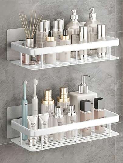 1pc Wall Mounted Shower Caddy, Large Capacity, No Drilling Installation, Suitable For Bathroom And Kitchen Floating Shelf, Space Saving, Easy To Install, For Storing Toiletries, Cosmetics And Miscellaneous Items