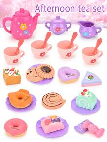 Children's Tea Party Set 27 Pcs Kitchen Role Play Pretend Teapot Teacup Dessert Cake Toy Girl Christmas Gift