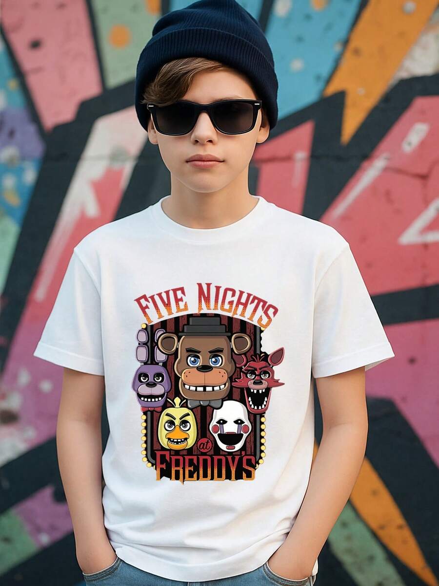 Young Boy's/Girl's Cotton Graphic Tees, Game T-Shirts For Boy, Black Summer T-Shirts With Cartoon Characters, Gift For Fans, Round Neck, Fun - 白色 - 查看 1