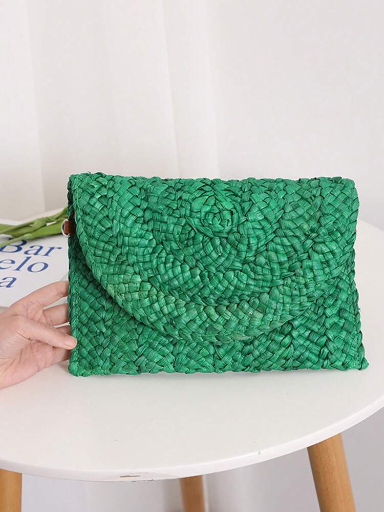 حقيبة كلاتش من القش قطعة واحدة، حقيبة مستحضرات تجميل من القش للنساء في الصيف، حقيبة كلاتش مغلفة، حقيبة مُنسوجة يدويًا، محفظة صغيرة، محفظة نسائية، حقيبة كلاتش، حقيبة من قش الذرة - متعدد الألوان - مشاهدة 14