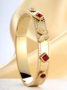 1pc Minimalist Colorful Zirconia Butterfly Geometric Asymmetrical Gold Bracelet Jewelry, Suitable For Daily Wear (Inner Diameter Approx. 6.2cm/2.44in, Suitable For Women With Smaller Wrists)