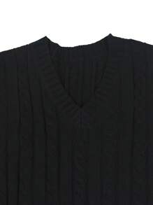 Plus Size Men's Solid Color V-Neck Casual Knit Sweater Vest, Suitable For Spring, Autumn And Winter