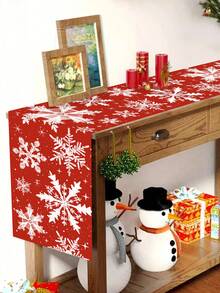 1pc Christmas Theme Tablecloth, 35x180cm, Vintage Red Christmas Theme Snowflake Pattern, Christmas Holiday Theme Dining Table Decor Fabric, Suitable For Restaurant, Living Room, Christmas Family Gathering, Winter Fabric Decor.