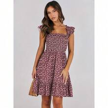 Women's Summer Casual Sleeveless Square Neck Dress 2025 Smocked Ruffle Backless Boho Beach Cute Teen Short Sundress