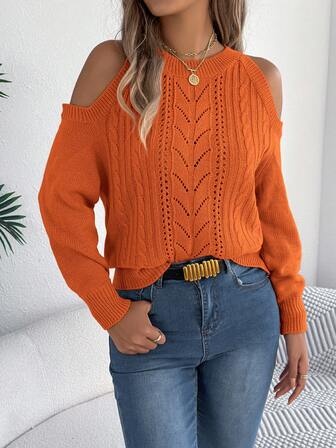 Casual Sexy Solid Color Off-Shoulder Long Sleeve Knit Sweater, Autumn/Winter