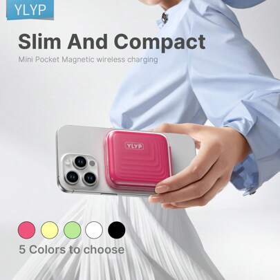 YLYP Slim Mini Pocket Magnetic Compact Power Bank, 5000mAh Wireless Portable Charger For Magnetic Charging, Battery Pack 22.5W PD Fast Charging Compatible With IPhone 17/17 Air/16/15/14/13/12 Pro/Pro Max/Plus/Mini