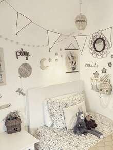 4 件/套月亮和星星墙贴，木质自粘装饰墙艺术套装，创意墙面装饰，房间场景装饰，适用于太空主题家居装饰 - 彩色 - 查看 5