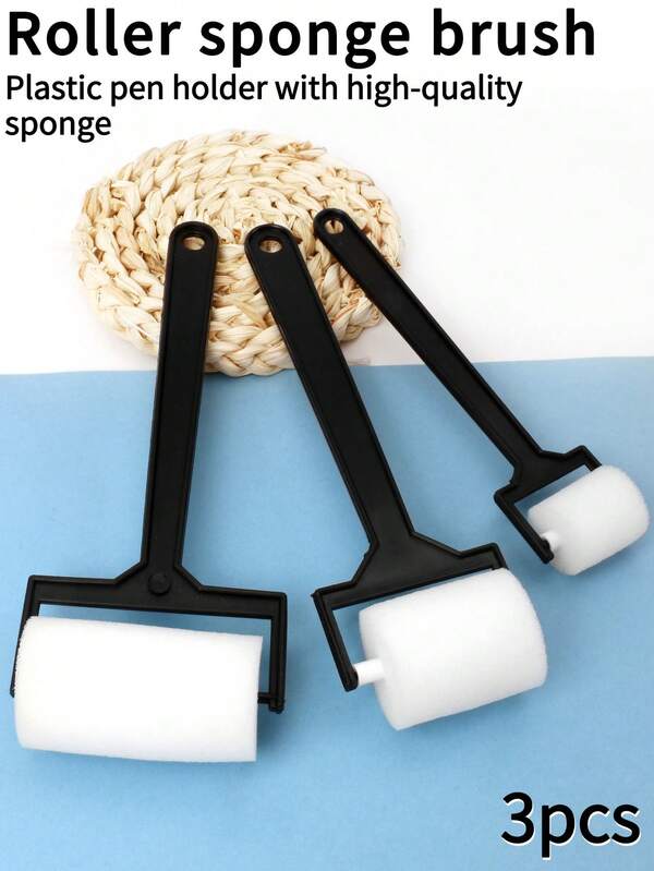 opeth Conjunto de 3 pincéis de rolo de esponja com cabo preto, kit combinado de impressão e pintura de esponja grande/média/pequena, esponja de pintura faça você mesmo