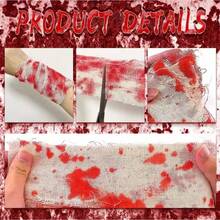 Accesorii de petrecere de Halloween înfiorătoare de 10 m - Bandaje însângerate din material textil, recuzită horror, kit de răni simulate - Roșu și alb - Vizualizare 4