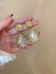 1 Đôi bông tai hình học bằng nhựa cổ điển dành cho nữ, thích hợp cho Giáng sinh, đeo hàng ngày, phụ kiện trang sức to bản tông vàng, trang trí Halloween - Vàng - Xem 5