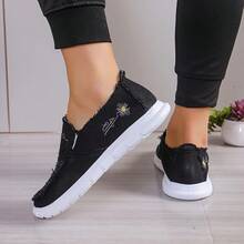 Women Casual Canvas Shoes Lightweight Comfortable Walking Sneakers BreathableFashion Athletic Footwear For Daily Wear - 黑色 - 查看 3