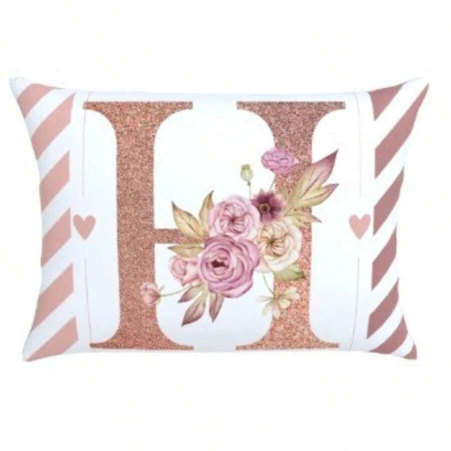 Pillowcase 70X60 Oxford Digital Print Initial Pillowcase High Quality Durable Zipper Monogram - H - View 1