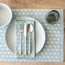 Over&Back Hand-Blocked Printed Cotton Cloth Napkins - Washable Napkins Set For Mixing, Matching, And Creating A Custom Home Decor Tablescape - Taupe Arch - Blue Leaf - 查看 9