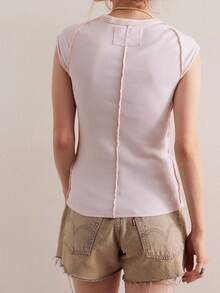 Womens Summer Casual Ribbed Tops Cap Sleeve Slim Fit T Shirt Basic Tee Shirts Y2k Crop Top 2025 Streetwear - Hồng - Xem 3