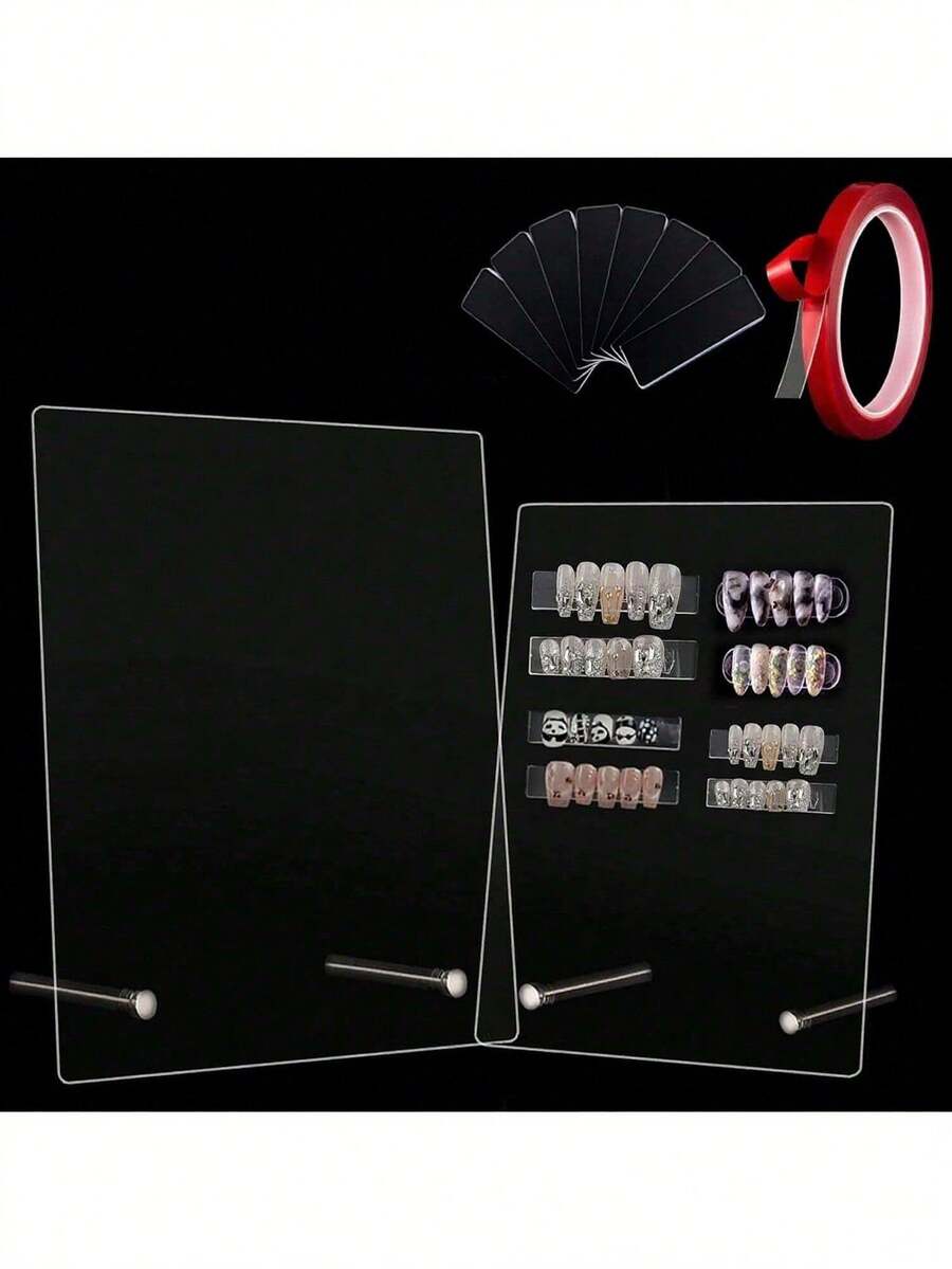 1 Bảng trưng bày nghệ thuật làm móng trong suốt, Bảng trưng bày mẫu móng tay giả bằng acrylic, Bảng trưng bày sơn móng tay để thiết kế nghệ thuật làm móng, Bảng thực hành làm móng chuyên nghiệp tại tiệm làm móng