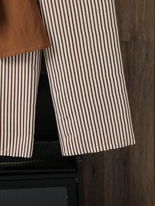 Left Mama Girls' Casual Bow V-Neck Long Sleeve Top And Striped Straight Pants Set, Spring/Autumn