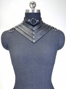 1pc Women's PU Collar With Rivet Necklace Decoration Gothic Punk Style Choker Festival Accessory - Black - View 3