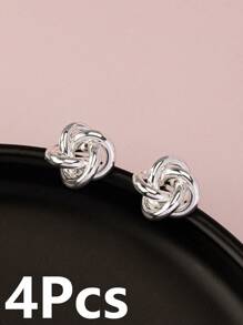 1/2 Pairs Of Metal Classic Simple Twisted Geometric Earrings Suitable For Daily Wear And Perfect Holiday Gift - Silver - View 5