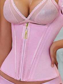 Body Shaper Shapewear Women Double Tummy Control Compression Waist Trainer Corset Adjustable Zipper And Hook-Eyes Flat Belly - Pink - View 4