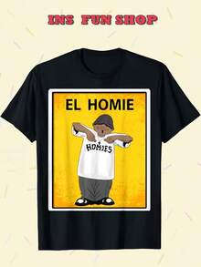 INS Fun Shop EL HOMIE Graphic Tee - 100% Cotton, Casual & Comfy, Short-Sleeved T-Shirt For Men & Women - Perfect For Summer, Spring, And Fall - Cool Gift Idea, Youth Fashion | Cartoon Graphic Tee | 100% Cotton Shirt, Cute Shirts - 黑色 - 查看 1
