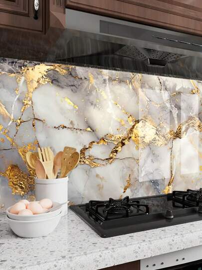 1 Roll Waterproof, Oil-Resistant, Heat-Resistant Marble Pattern Wallpaper/Sticker, Suitable For Kitchen Stove, Countertop Splash Guard, Table And Cabinet Protection