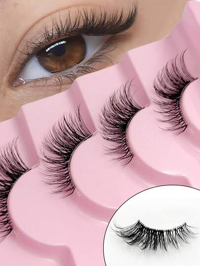 7对猫眼假睫毛，透明睫毛柄，蓬松柔软3D仿貂毛猫眼假睫毛，打造自然柔和的妆容