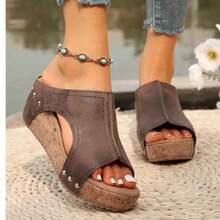 Thick Soled Sloping Heel Retro Waterproof Platform, Comfortable And Elegant Slippers, One Foot Sandals, Women's Shoes - màu nâu - Xem 5